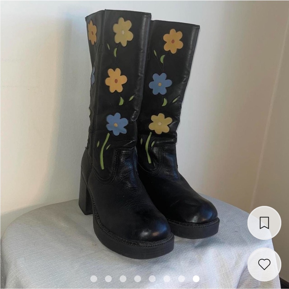 Vintage Skechers Knee High Platform Chunky Combat Boots with flowers - Picture 7 of 9
